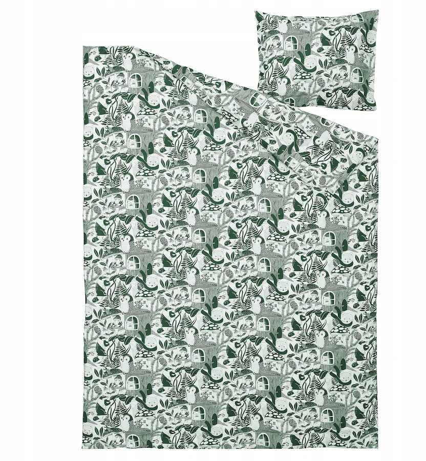 Patalynės komplektas Patalynė 150x200cm vaikams balta žalia wzór las IKEA SKOGSDUVA