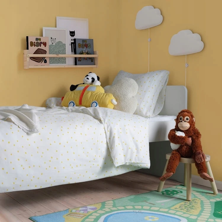 Patalynės komplektas Patalynė dziecięca balta geltona kropki 150x200/50x60cm medvilnė IKEA BARNDROM