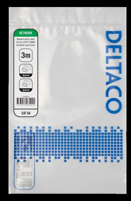 Komutacinis kabelis DELTACO, Flex-Boot sulenkiamas CAT.6A U/UTP 28AWG, 3m / 1902635