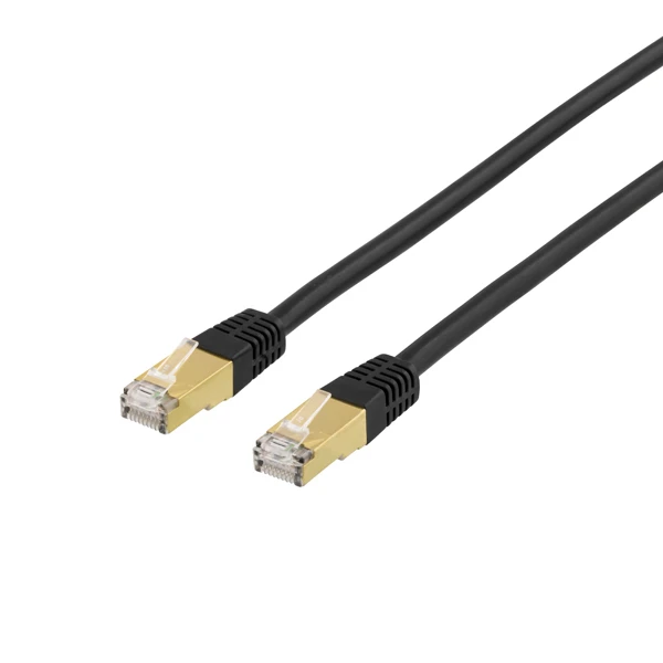 Patch kabelis DELTACO S/FTP Cat7, 1,5m, 600MHz, Delta-sertifikuotas, LSZH, RJ45 jungtys, juodas / STP-711S