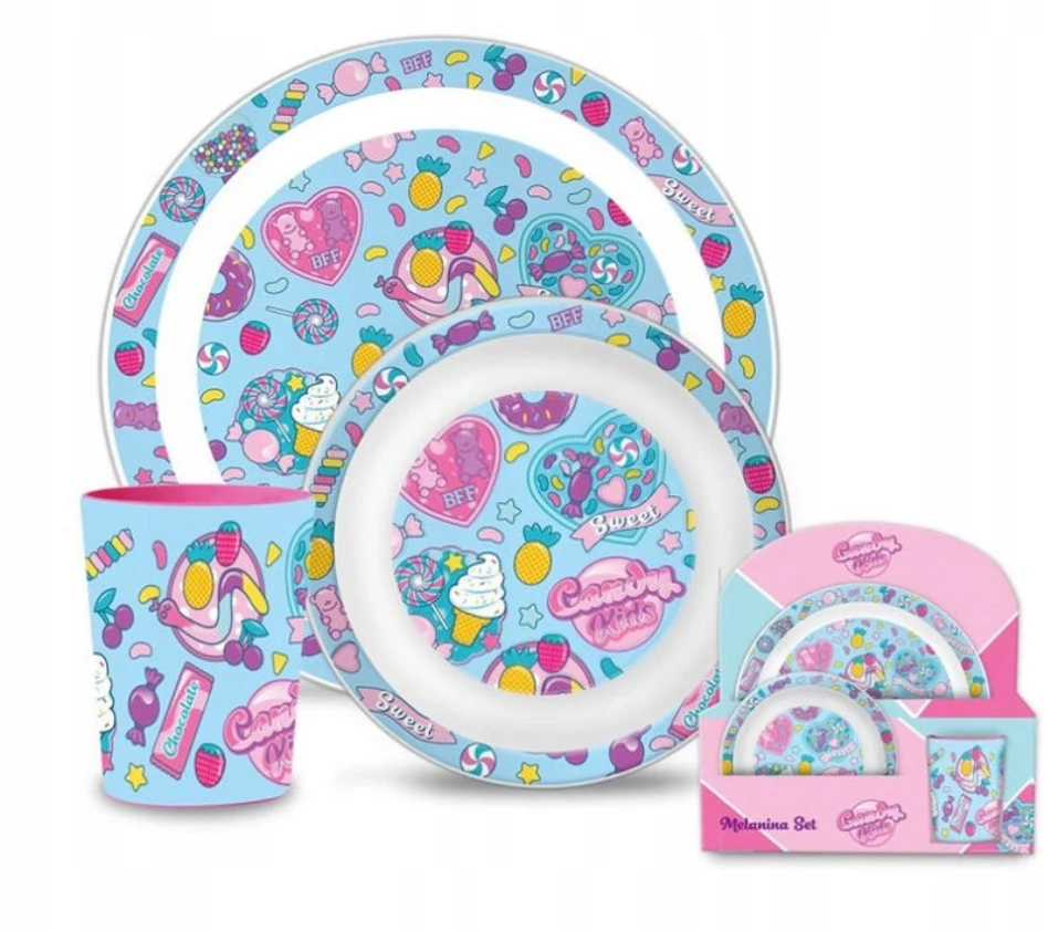 PATIEKALŲ RINKINYS Candy Kids Lėkštės dubuo Puodelis piknikas Vaikų dienos dovana