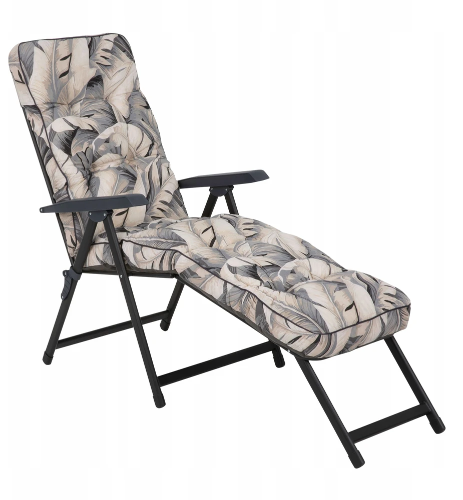 Patio Sodo gultas kiemui „Lena Lounger“ juoda laida su pakoju, reguliuojamu atlošu ir paminkštintu čiužiniu