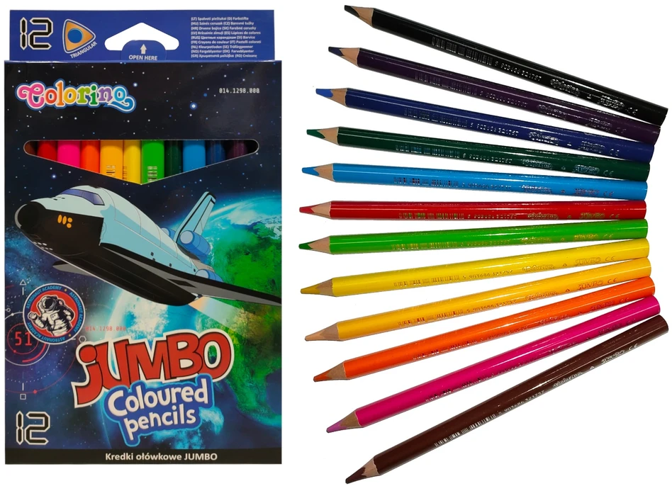 Patio Colorino Spalvoti pieštukai Jumbo 12 spalvų apvaliu korpusu Nasa