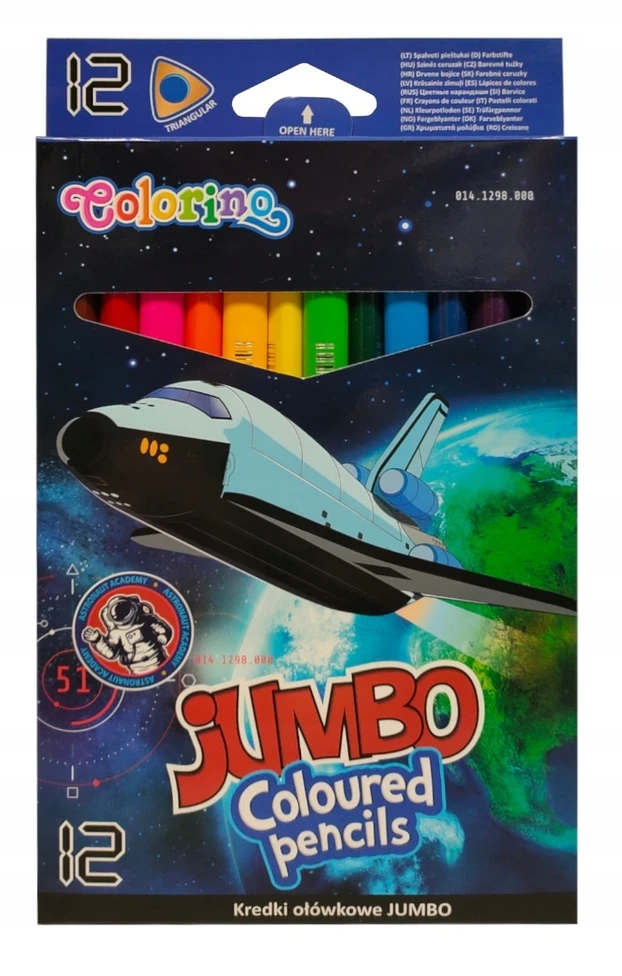 Patio Colorino Spalvoti pieštukai Jumbo 12 spalvų apvaliu korpusu Nasa