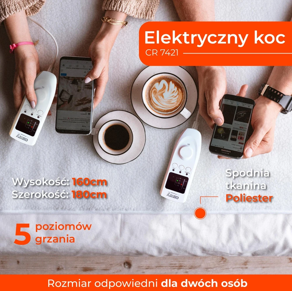 Šildoma antklodė Camry CR 7421, balta