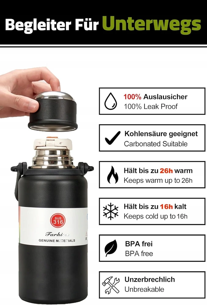 Pauzema termosas kūdikiams keliaujantiems, nerūdijantis plienas, 900 ml su puodeliu