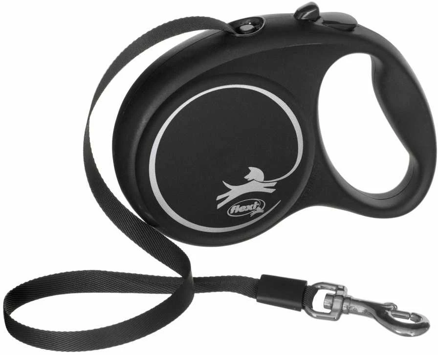 Flexi New Classic S pavadėlis šunims iki 15kg juostinis 5m juodos spalvos
