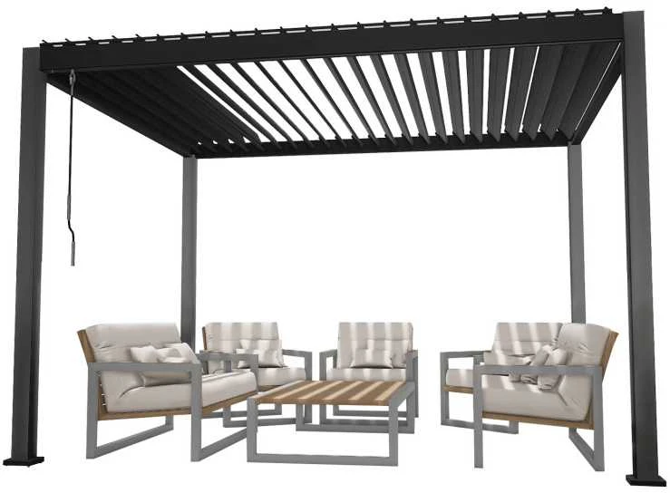 Home4You Pavėsinė MIRADOR 3x3x2,5m Tamsiai Pilka Su užuolaidomis