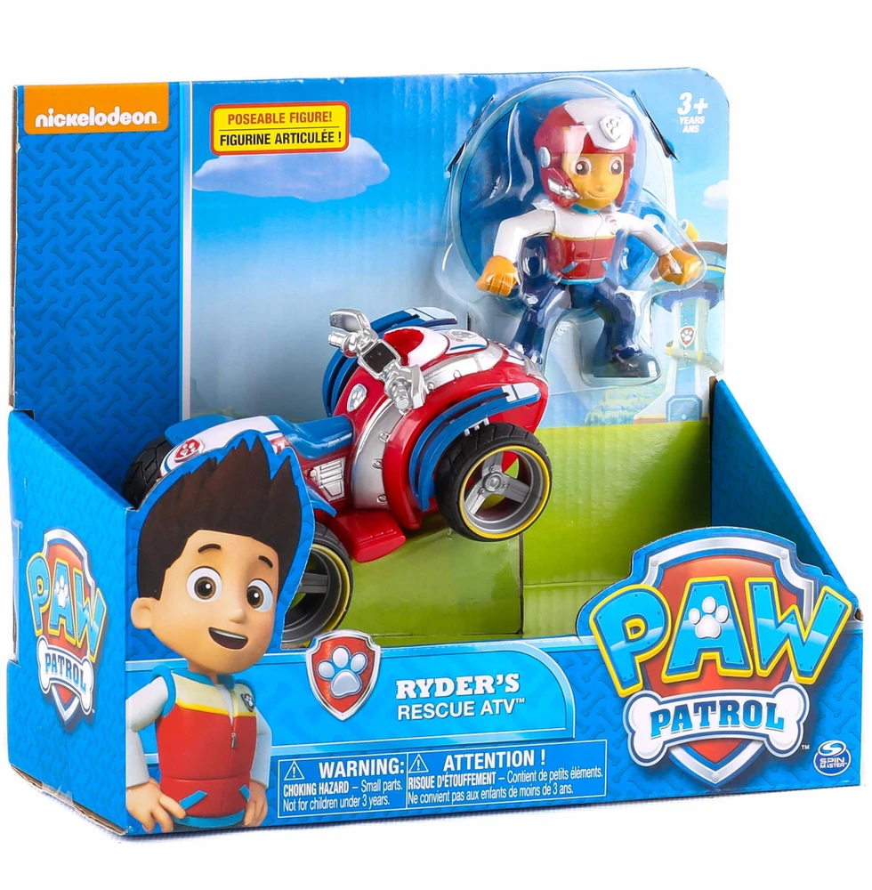PAW PATROL gelbėjimo keturratis + Ryder SPIN MASTER figūrėlė su judančiais klubų sąnariais