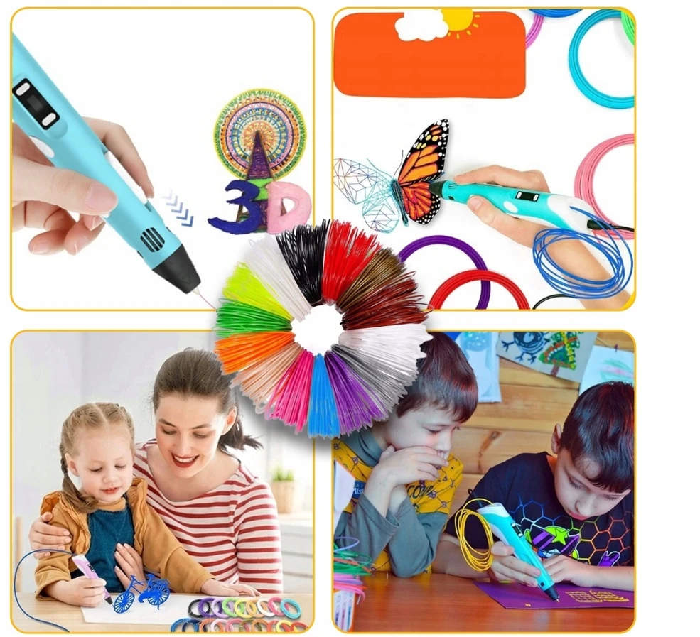 PD 3D PEN Vaikams Mėlyna + 110m FILAMENTAS + NEMOKAMAS ŠABLONAS XL rinkinys