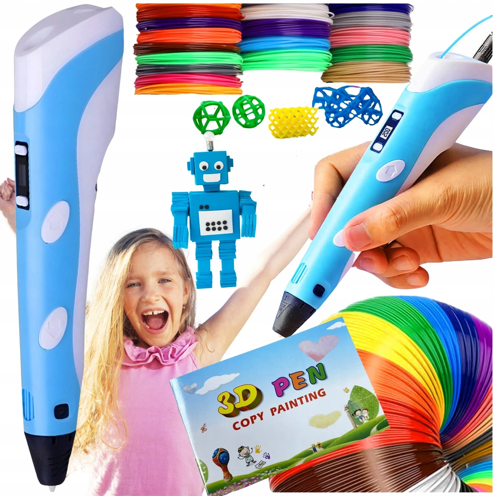 PD 3D PEN Vaikams Mėlyna + 110m FILAMENTAS + NEMOKAMAS ŠABLONAS XL rinkinys