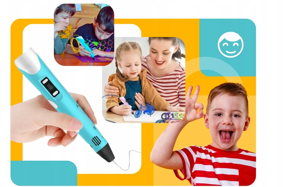 PD 3D PEN Vaikams Mėlyna + 110m FILAMENTAS + NEMOKAMAS ŠABLONAS XL rinkinys