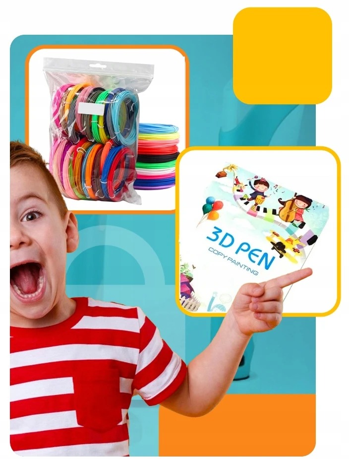 PD 3D PEN Vaikams Mėlyna + 110m FILAMENTAS + NEMOKAMAS ŠABLONAS XL rinkinys