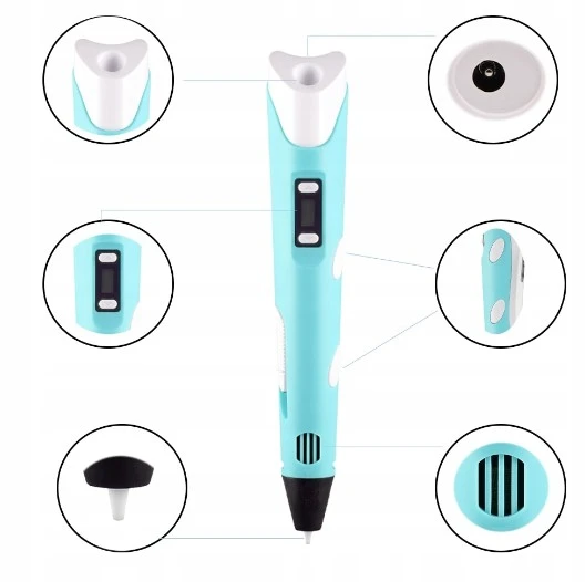 PD 3D PEN Vaikams Mėlyna + 110m FILAMENTAS + NEMOKAMAS ŠABLONAS XL rinkinys