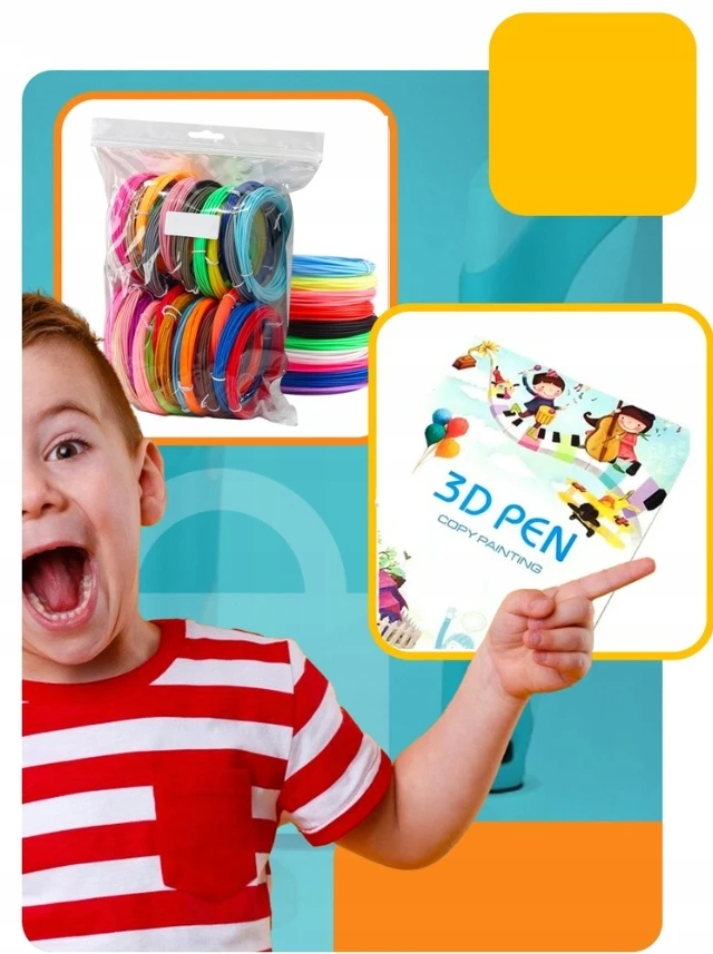 PD 3D rašiklis vaikams 3D spausdintuvas PEN Rožinė + 210m FILAMENTAS + šablonai