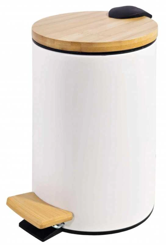 Besk DIANA Pedalinis kibiras 3L baltas, su bambukiniu dangteliu, soft close