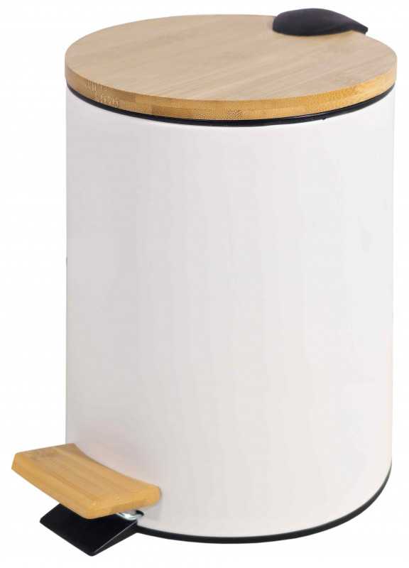 Besk DIANA Pedalinis kibiras 5L baltas, su bambukiniu dangteliu, soft close