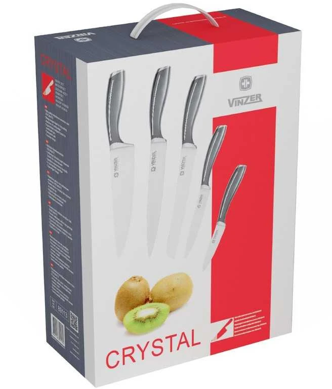 Peilių rinkinys Vinzer Crystal VNZ89113/VNZ50113, 6 vnt. su permatomu stovu