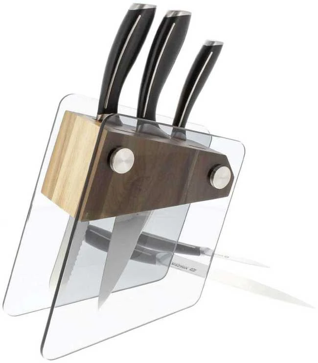 Peilių rinkinys Vinzer Crystal VNZ89113/VNZ50113, 6 vnt. su permatomu stovu