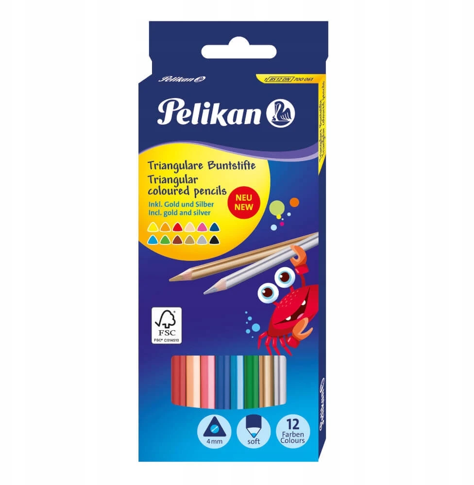 Pelikan 12 spalvų pieštukai su metaliniais sidabro ir aukso atspalviais