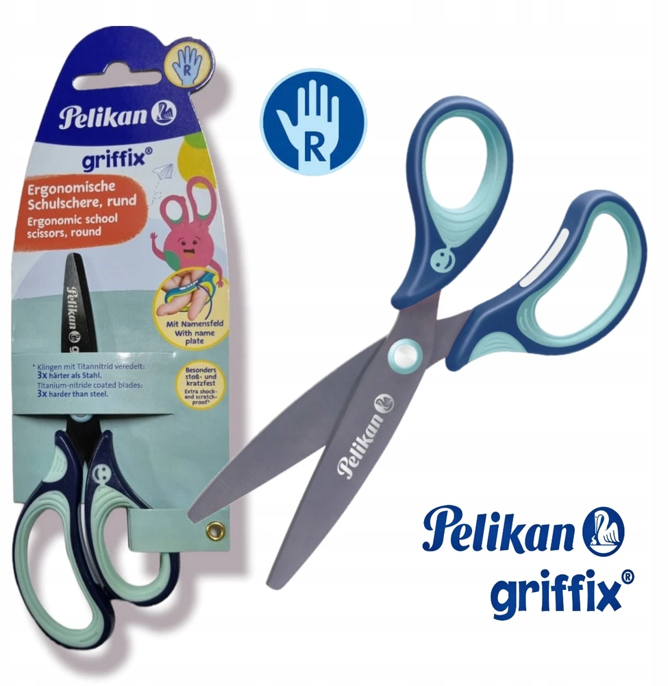 Pelikan Žirklės dešiniarank. bukais galais GRIFFIX 14cm mėta-tamsiai mėlynos