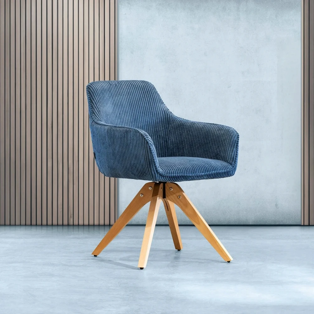PEMA tamsiai mėlyna velvetinė pasukama kėdė 56x60x82 cm HOMLA