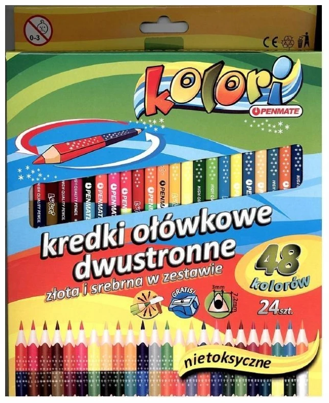 Penmate Dvipusiai spalvoti pieštukai, 24 = 48 spalvos, trikampio formos, su drožtuku, Colori, Penmait