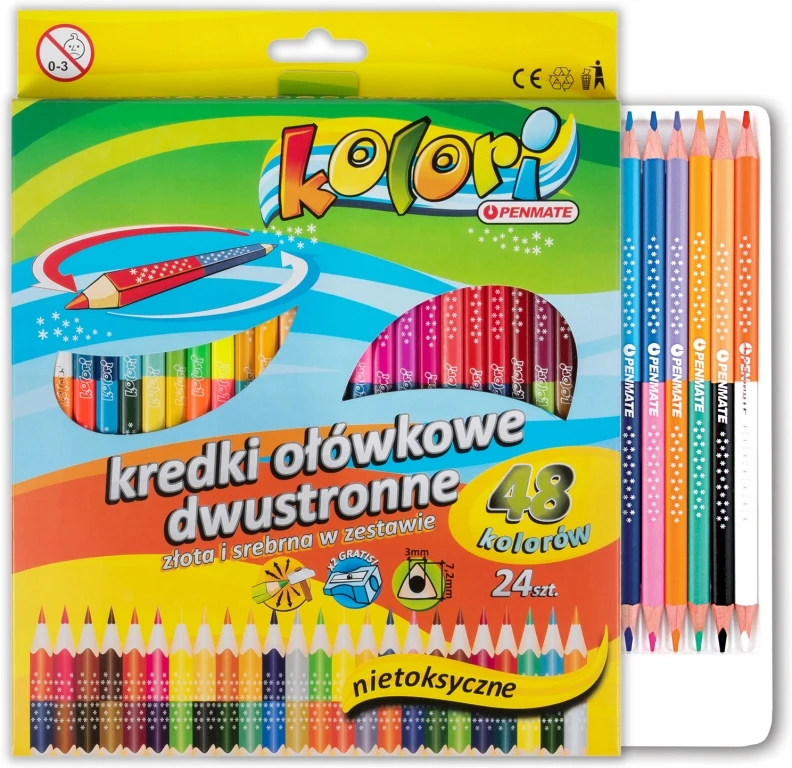Penmate Dvipusiai spalvoti pieštukai, 24 = 48 spalvos, trikampio formos, su drožtuku, Colori, Penmait