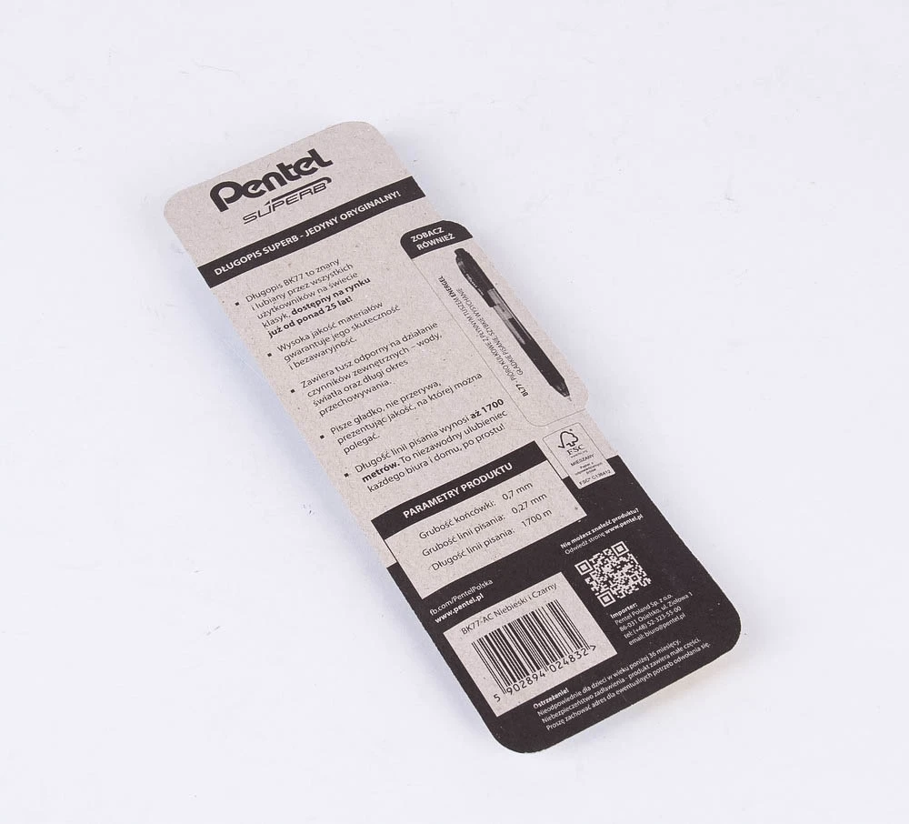 Pentel Bk77 rašiklis: 2 vnt. (juodas, mėlynas), 0.7mm, 1700m rašymo linija