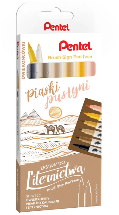 Pentel dvipusiai markeriai kaligrafijai, 6 vnt.