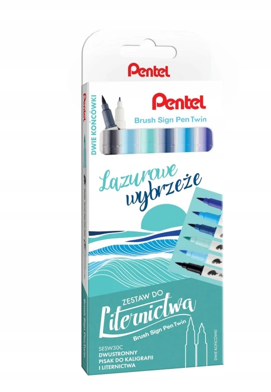 Pentel dvipusiai rašikliai kaligrafijai, 6 vnt.