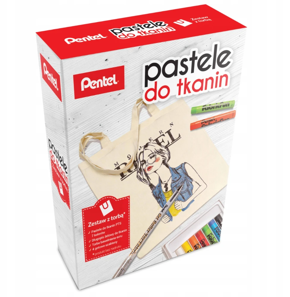 Pentel kreidelės audiniams: 7 spalvos, rankinė, trafaretų rinkinys