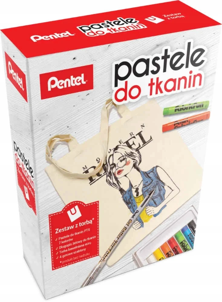 Pentel kreidelės audiniams: 7 spalvos, rankinė, trafaretų rinkinys