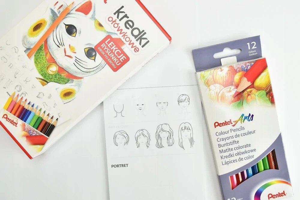 Pentel pieštukų rinkinys su piešimo pamokėlėmis
