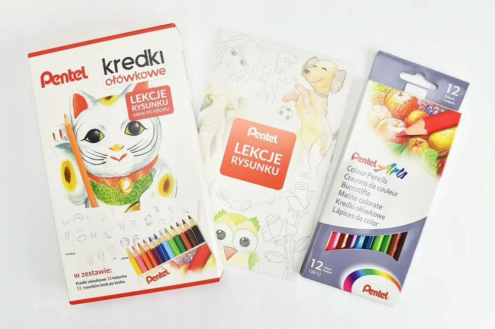 Pentel pieštukų rinkinys su piešimo pamokėlėmis