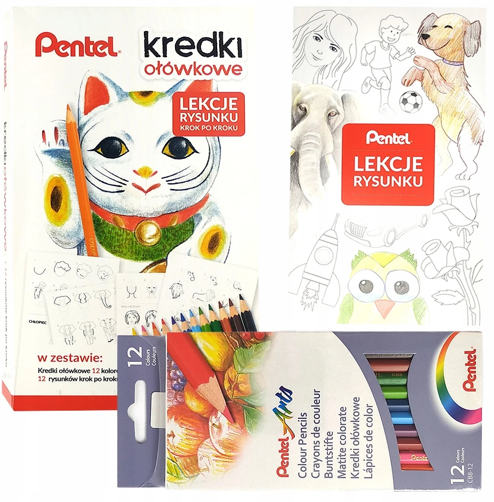 Pentel pieštukų rinkinys su piešimo pamokėlėmis
