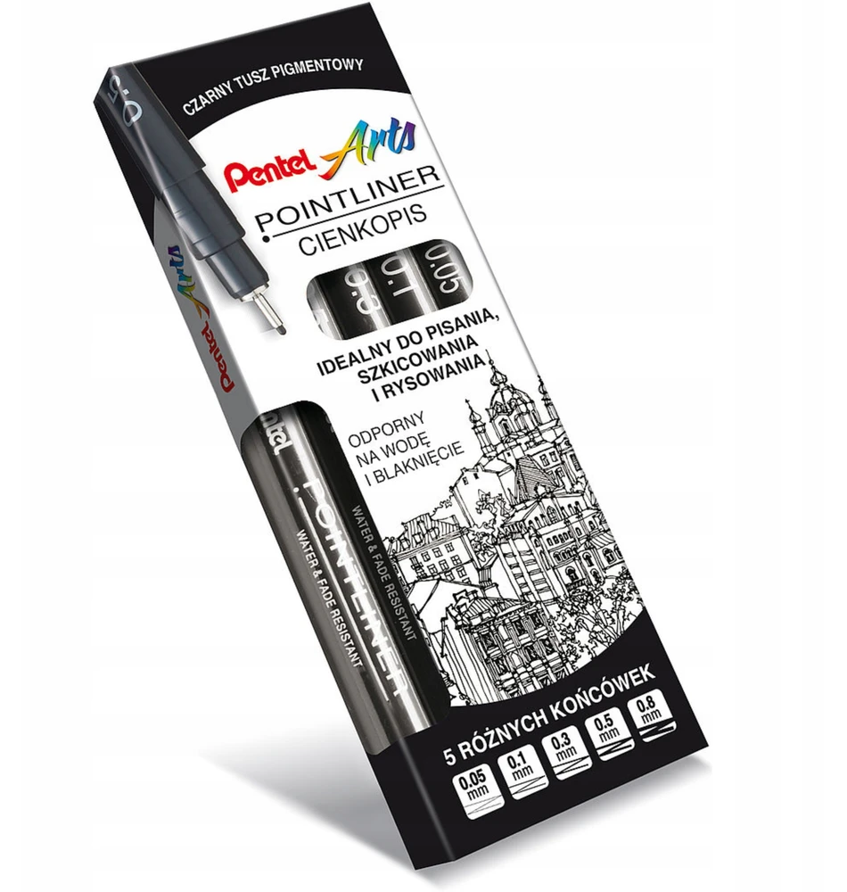 Pentel Pointliner juodi plunksniniai rašikliai, 5 vnt.