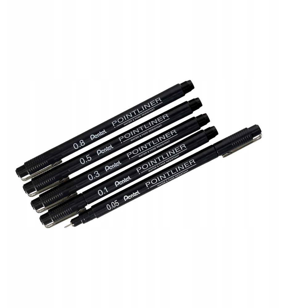 Pentel Pointliner juodi plunksniniai rašikliai, 5 vnt.