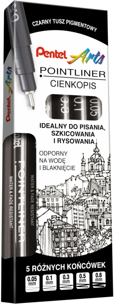 Pentel Pointliner juodi plunksniniai rašikliai, 5 vnt.