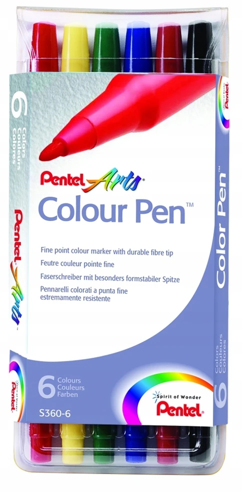 Pentel S360 markeriai, 6 spalvų, lengvai nuplaunami