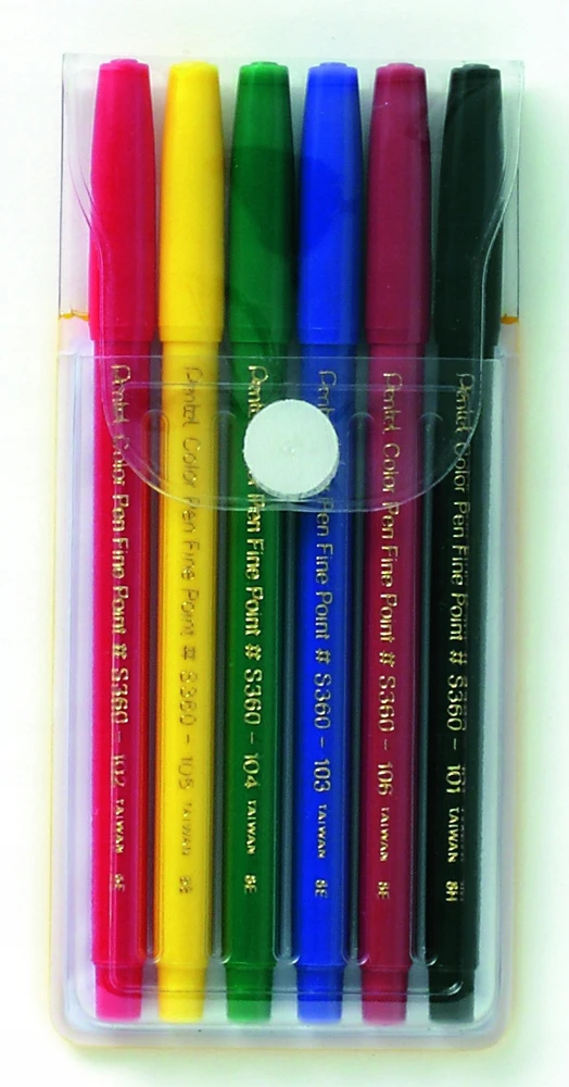 Pentel S360 markeriai, 6 spalvų, lengvai nuplaunami