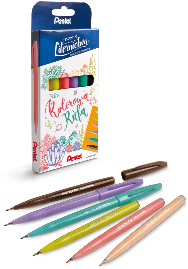 Pentel Sign Pen Ses15c, 6 spalvų, kaligrafijos rinkinys