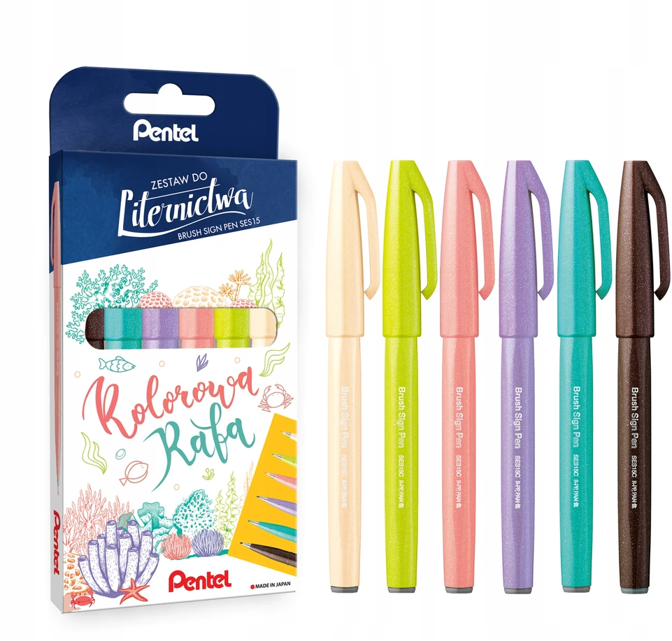 Pentel Sign Pen Ses15c, 6 spalvų, kaligrafijos rinkinys
