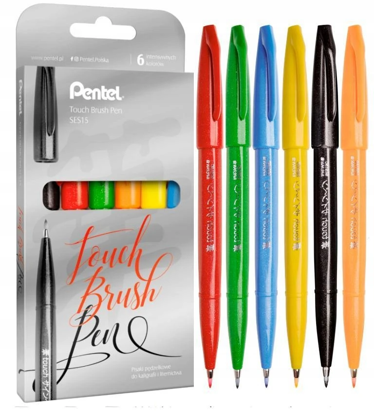 Pentel Touch Pen rinkinys, 6 spalvų, kaligrafijai