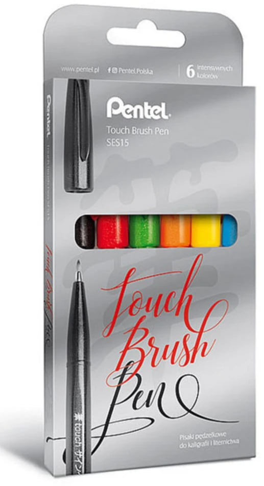 Pentel Touch Pen rinkinys, 6 spalvų, kaligrafijai
