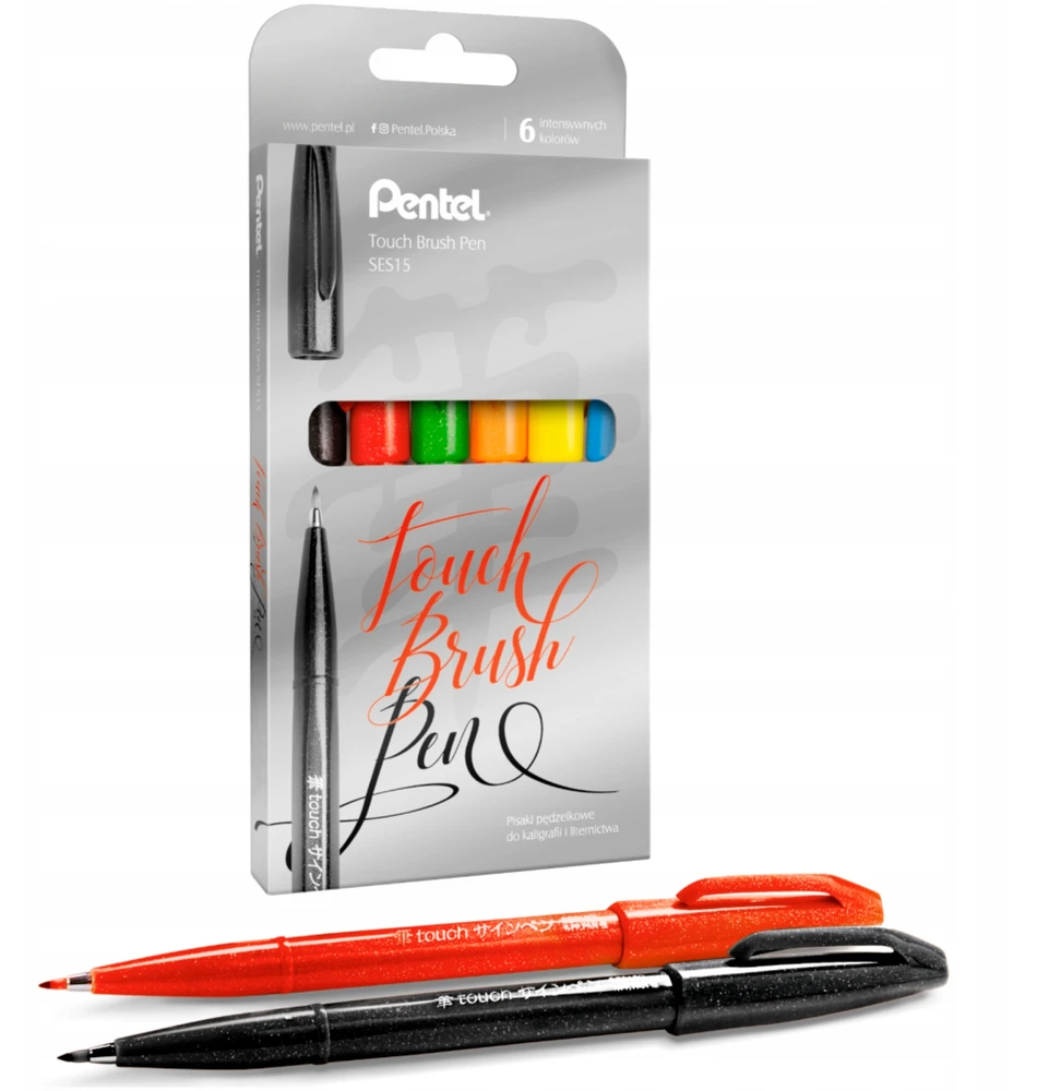 Pentel Touch Pen rinkinys, 6 spalvų, kaligrafijai