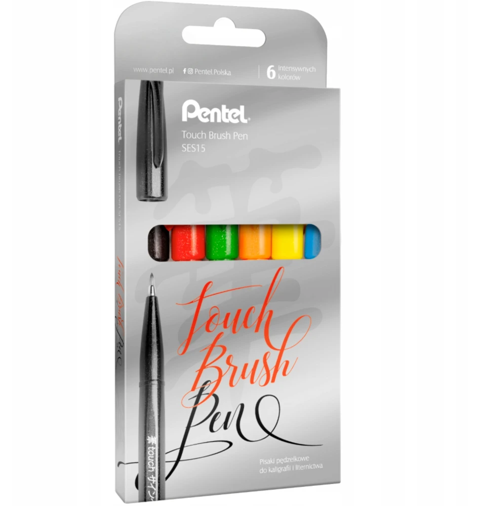 Pentel Touch Pen rinkinys, 6 spalvų, kaligrafijai