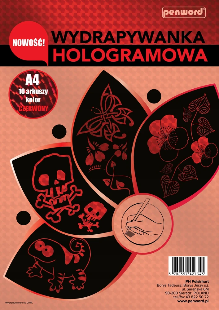 Penword A4 holograminis draskytuvas, 10 lapų, raudonas