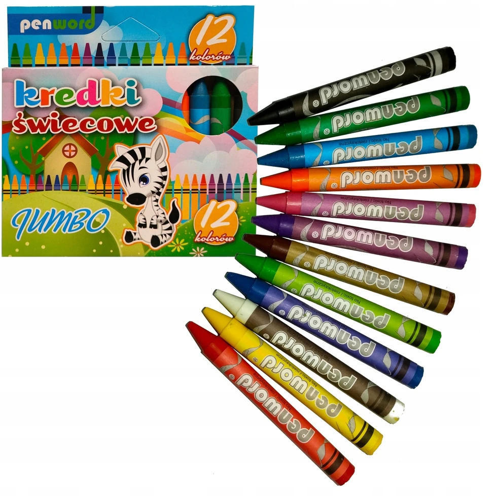 Penword Jumbo storio vaško kreidelės 12 spalvų