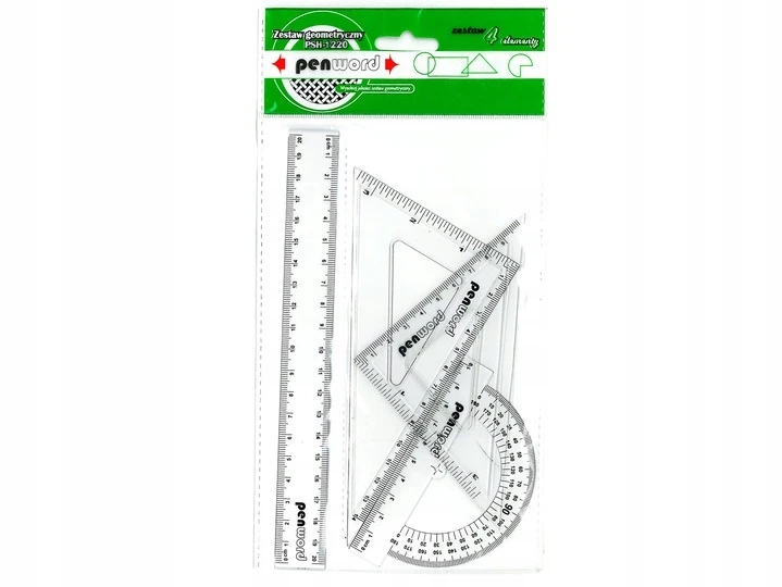 Penword Rinkinys geometryczny 4 elementowy linijka ekierka kątomierz 20cm Pen PSH1220